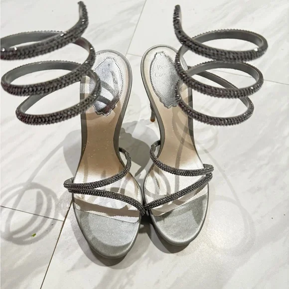 Rene Caovilla Shimmering Silver Spiral Heels - Picture 4 of 6